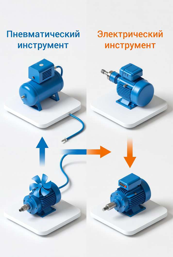 Принцип работы пневматического и электрического инструмента